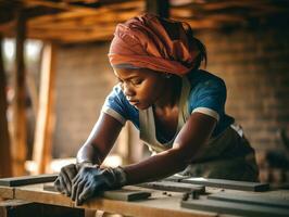 photo shot of a natural woman working as a construction worker AI Generative