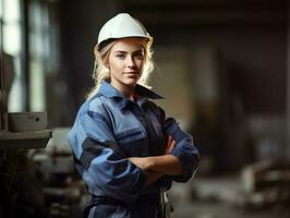 foto Disparo de un natural mujer trabajando como un construcción trabajador ai generativo