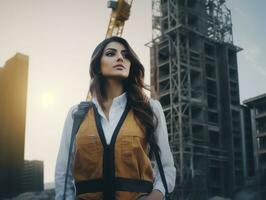 photo shot of a natural woman working as a construction worker AI Generative