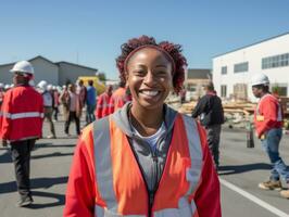 photo shot of a natural woman working as a construction worker AI Generative