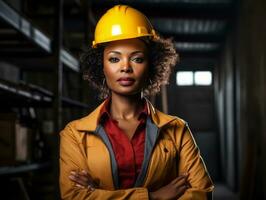 photo shot of a natural woman working as a construction worker AI Generative