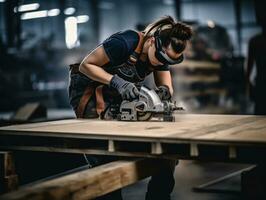 photo shot of a natural woman working as a construction worker AI Generative