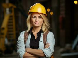 photo shot of a natural woman working as a construction worker AI Generative