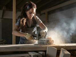 photo shot of a natural woman working as a construction worker AI Generative