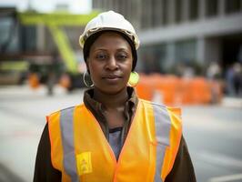 photo shot of a natural woman working as a construction worker AI Generative