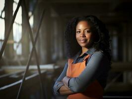 photo shot of a natural woman working as a construction worker AI Generative