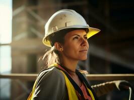 foto Disparo de un natural mujer trabajando como un construcción trabajador ai generativo