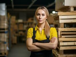 photo shot of a natural woman working as a construction worker AI Generative