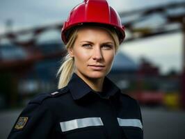 photo shot of a natural woman working as a construction worker AI Generative