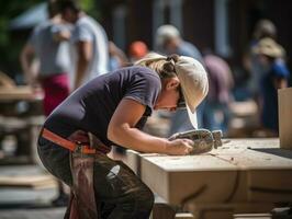 foto Disparo de un natural mujer trabajando como un construcción trabajador ai generativo