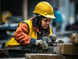 foto Disparo de un natural mujer trabajando como un construcción trabajador ai generativo