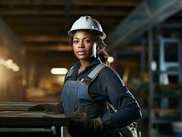 photo shot of a natural woman working as a construction worker AI Generative