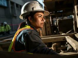 photo shot of a natural woman working as a construction worker AI Generative