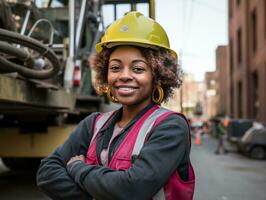 photo shot of a natural woman working as a construction worker AI Generative