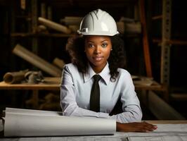 photo shot of a natural woman working as a construction worker AI Generative