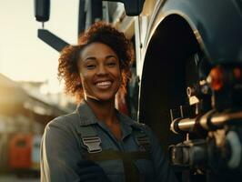 photo shot of a natural woman working as a construction worker AI Generative