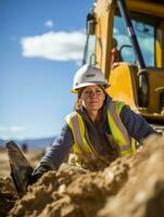 photo shot of a natural woman working as a construction worker AI Generative