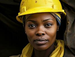 photo shot of a natural woman working as a construction worker AI Generative