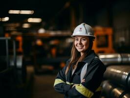 photo shot of a natural woman working as a construction worker AI Generative