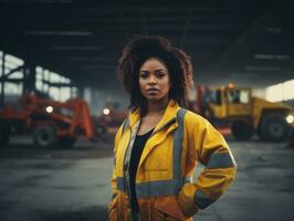 photo shot of a natural woman working as a construction worker AI Generative