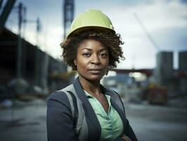 photo shot of a natural woman working as a construction worker AI Generative