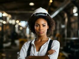 photo shot of a natural woman working as a construction worker AI Generative