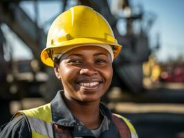 photo shot of a natural woman working as a construction worker AI Generative