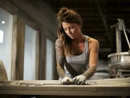 foto Disparo de un natural mujer trabajando como un construcción trabajador ai generativo