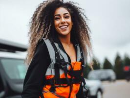 photo shot of a natural woman working as a construction worker AI Generative