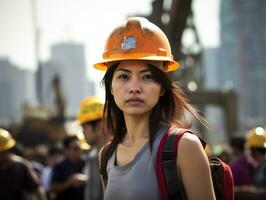 photo shot of a natural woman working as a construction worker AI Generative