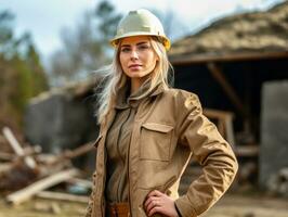 photo shot of a natural woman working as a construction worker AI Generative