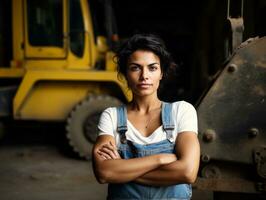 photo shot of a natural woman working as a construction worker AI Generative