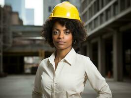 photo shot of a natural woman working as a construction worker AI Generative