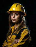 photo shot of a natural woman working as a construction worker AI Generative