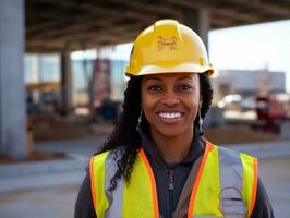 photo shot of a natural woman working as a construction worker AI Generative