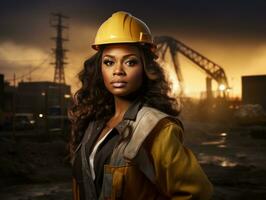 photo shot of a natural woman working as a construction worker AI Generative