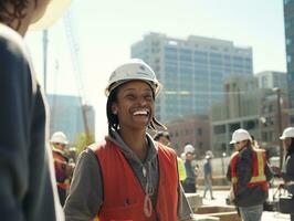 photo shot of a natural woman working as a construction worker AI Generative