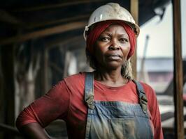 photo shot of a natural woman working as a construction worker AI Generative