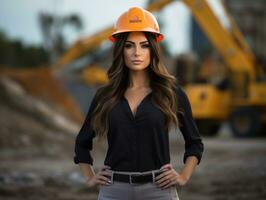 photo shot of a natural woman working as a construction worker AI Generative