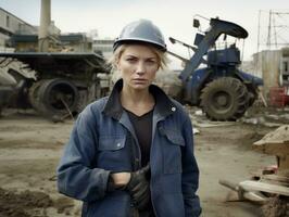 photo shot of a natural woman working as a construction worker AI Generative