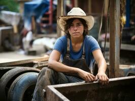 photo shot of a natural woman working as a construction worker AI Generative