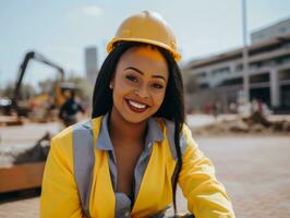 foto Disparo de un natural mujer trabajando como un construcción trabajador ai generativo