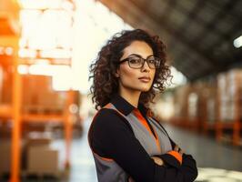 photo shot of a natural woman working as a construction worker AI Generative