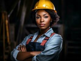 photo shot of a natural woman working as a construction worker AI Generative