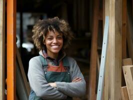 photo shot of a natural woman working as a construction worker AI Generative