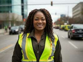 photo shot of a natural woman working as a construction worker AI Generative