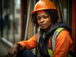 photo shot of a natural woman working as a construction worker AI Generative