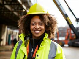 photo shot of a natural woman working as a construction worker AI Generative