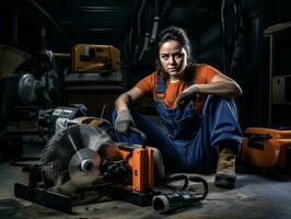 foto Disparo de un natural mujer trabajando como un construcción trabajador ai generativo