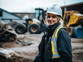 photo shot of a natural woman working as a construction worker AI Generative